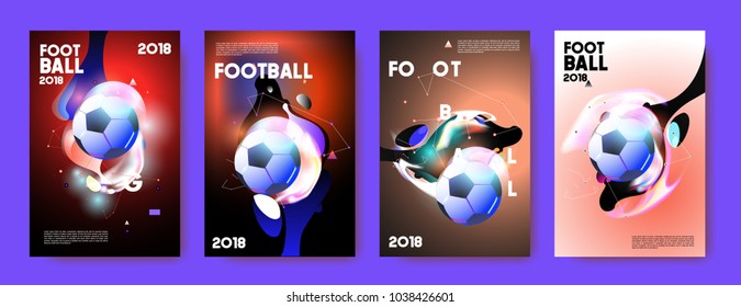 Football 2018 world championship cup background soccer. Vector colorful glow poster set background in eps 10.