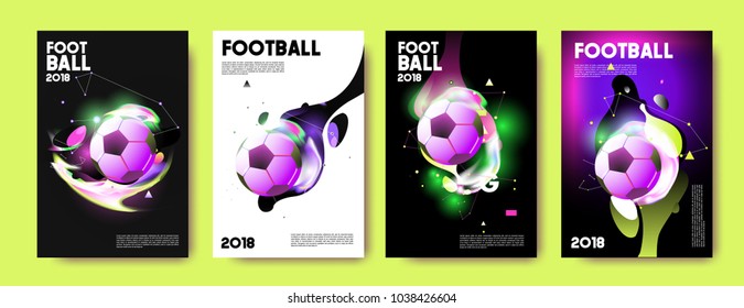 Football 2018 world championship cup background soccer. Vector colorful glow poster set background in eps 10.