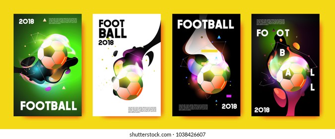 Football 2018 world championship cup background soccer. Vector colorful glow poster set background in eps 10.