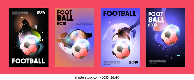 Football 2018 world championship cup background soccer. Vector colorful glow poster set background in eps 10.