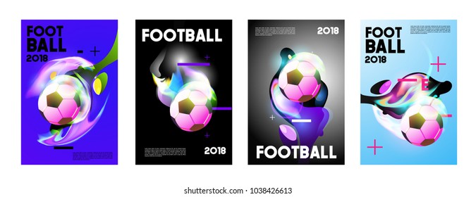 Football 2018 world championship cup background soccer. Vector colorful glow poster set background in eps 10.