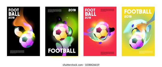 Football 2018 world championship cup background soccer. Vector colorful glow poster set background in eps 10.