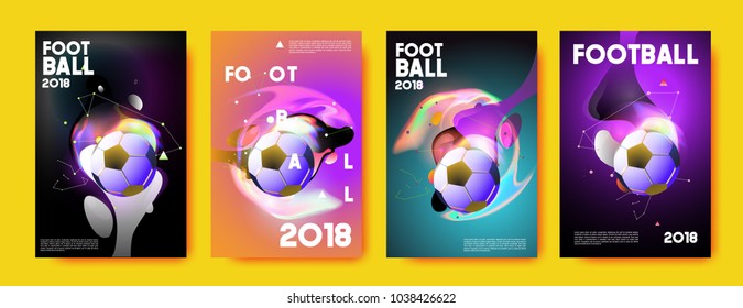 Football 2018 world championship cup background soccer. Vector colorful glow poster set background in eps 10.