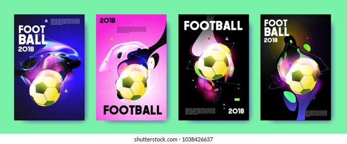 Football 2018 world championship cup background soccer. Vector colorful glow poster set background in eps 10.