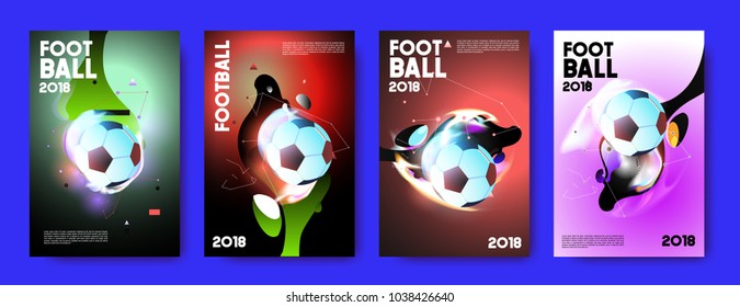 Football 2018 world championship cup background soccer. Vector colorful glow poster set background in eps 10.