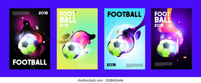 Football 2018 world championship cup background soccer. Vector colorful glow poster set background in eps 10.