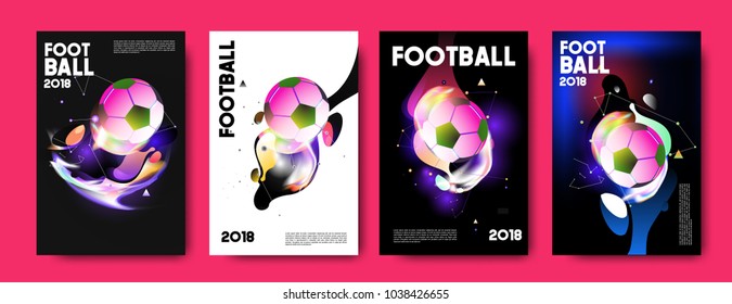 Football 2018 world championship cup background soccer. Vector colorful glow poster set background in eps 10.