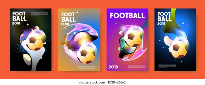 Football 2018 world championship cup background soccer. Vector colorful glow poster set background in eps 10.