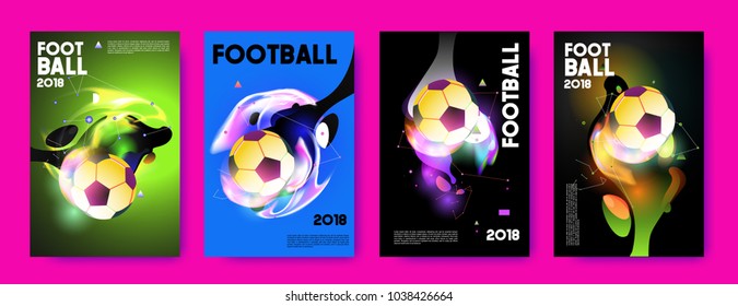 Football 2018 world championship cup background soccer. Vector colorful glow poster set background in eps 10.