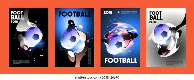 Football 2018 world championship cup background soccer. Vector colorful glow poster set background in eps 10.