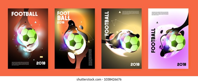 Football 2018 world championship cup background soccer. Vector colorful glow poster set background in eps 10.