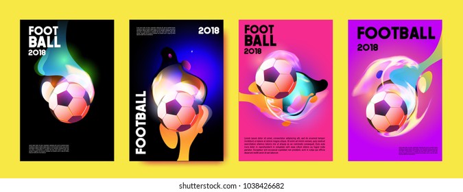 Football 2018 world championship cup background soccer. Vector colorful glow poster set background in eps 10.