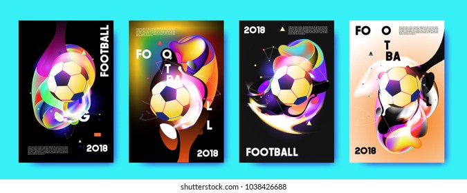 Football 2018 world championship cup background soccer. Vector colorful glow poster set background in eps 10.