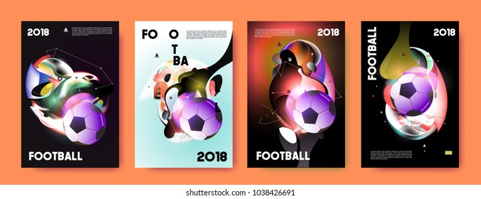 Football 2018 world championship cup background soccer. Vector colorful glow poster set background in eps 10.