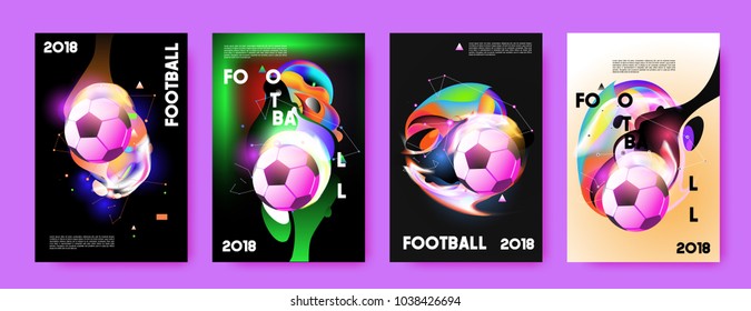 Football 2018 world championship cup background soccer. Vector colorful glow poster set background in eps 10.