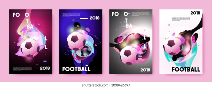 Football 2018 world championship cup background soccer. Vector colorful glow poster set background in eps 10.