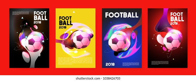 Football 2018 world championship cup background soccer. Vector colorful glow poster set background in eps 10.