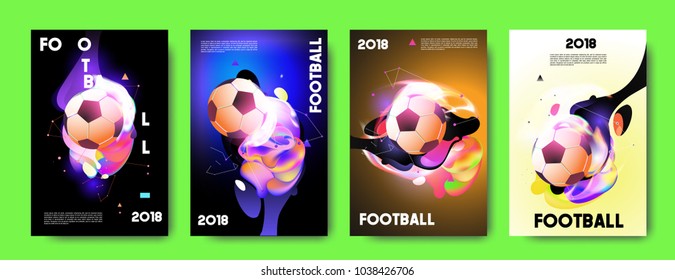 Football 2018 world championship cup background soccer. Vector colorful glow poster set background in eps 10.