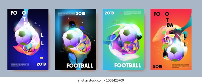 Football 2018 world championship cup background soccer. Vector colorful glow poster set background in eps 10.