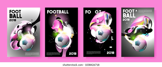 Football 2018 world championship cup background soccer. Vector colorful glow poster set background in eps 10.