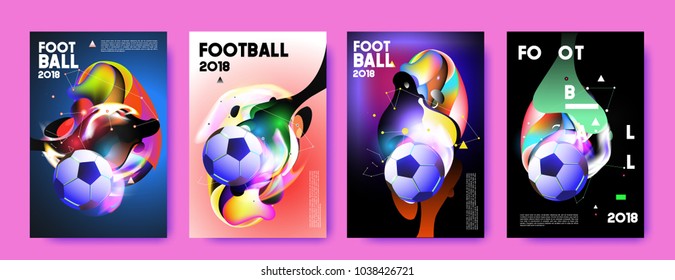 Football 2018 world championship cup background soccer. Vector colorful glow poster set background in eps 10.