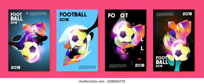 Football 2018 world championship cup background soccer. Vector colorful glow poster set background in eps 10.