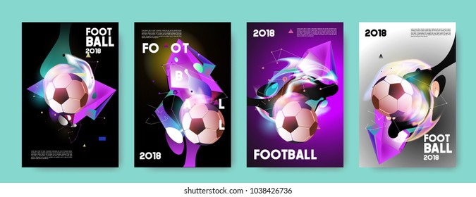 Football 2018 world championship cup background soccer. Vector colorful glow poster set background in eps 10.