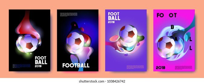 Football 2018 world championship cup background soccer. Vector colorful glow poster set background in eps 10.