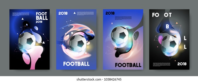 Football 2018 world championship cup background soccer. Vector colorful glow poster set background in eps 10.