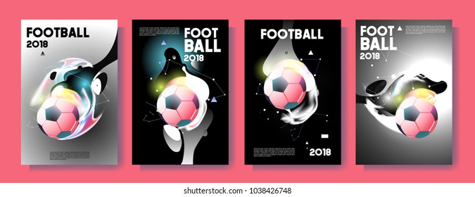 Football 2018 world championship cup background soccer. Vector colorful glow poster set background in eps 10.