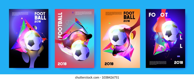 Football 2018 world championship cup background soccer. Vector colorful glow poster set background in eps 10.