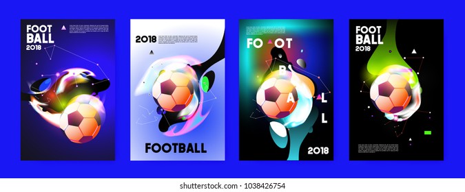 Football 2018 world championship cup background soccer. Vector colorful glow poster set background in eps 10.