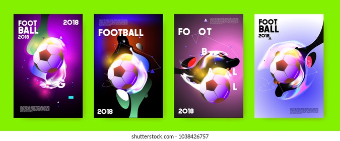 Football 2018 world championship cup background soccer. Vector colorful glow poster set background in eps 10.