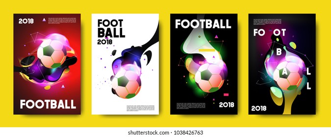 Football 2018 world championship cup background soccer. Vector colorful glow poster set background in eps 10.