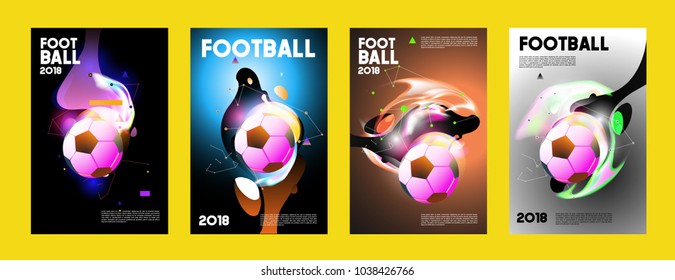 Football 2018 world championship cup background soccer. Vector colorful glow poster set background in eps 10.