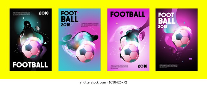 Football 2018 world championship cup background soccer. Vector colorful glow poster set background in eps 10.