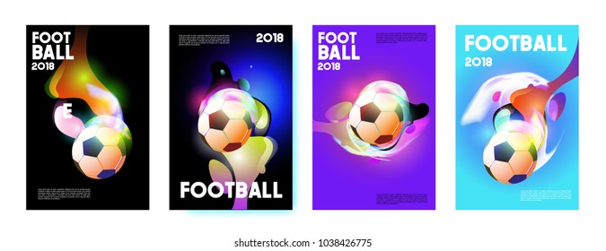 Football 2018 world championship cup background soccer. Vector colorful glow poster set background in eps 10.