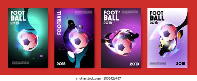 Football 2018 world championship cup background soccer. Vector colorful glow poster set background in eps 10.