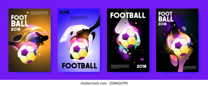 Football 2018 world championship cup background soccer. Vector colorful glow poster set background in eps 10.