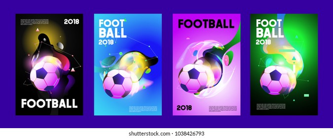 Football 2018 world championship cup background soccer. Vector colorful glow poster set background in eps 10.