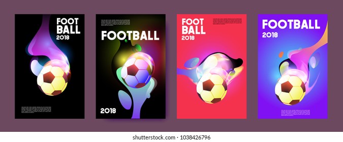 Football 2018 world championship cup background soccer. Vector colorful glow poster set background in eps 10.