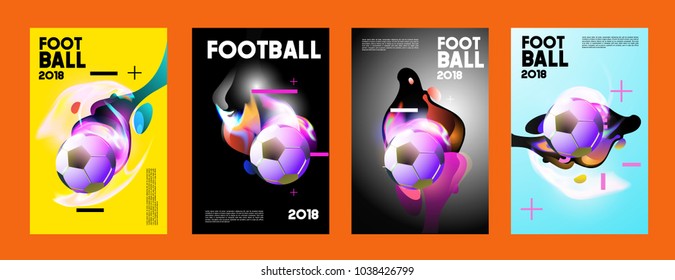 Football 2018 world championship cup background soccer. Vector colorful glow poster set background in eps 10.