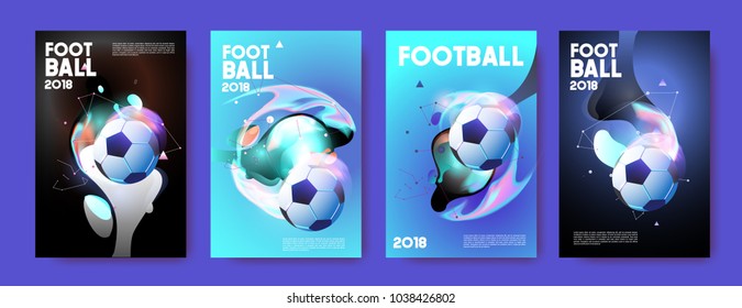 Football 2018 world championship cup background soccer. Vector colorful glow poster set background in eps 10.