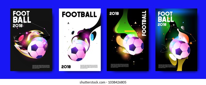 Football 2018 world championship cup background soccer. Vector colorful glow poster set background in eps 10.