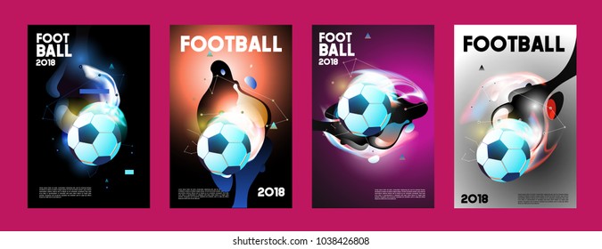 Football 2018 world championship cup background soccer. Vector colorful glow poster set background in eps 10.