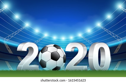 Football 2020 3d banner template for sport soccer ball national and football league or tournament championship vector illustration