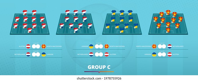 Football 2020 team formation of group С. Team lineup and group games of participants of European Football competition. Vector template.