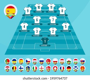 football 2020 team formation. league tournament broadcast graphic template design. Team lineup on filed football graphic for soccer starting lineup squad. vector