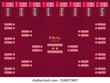 Programación de partidos de fútbol 2022, cronograma de partidos vectoriales de torneo, todos los partidos. Plantilla de vectores.