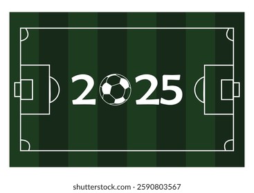 Football 2025 championship Design banner. banner with 2015 logo Realistic soccer ball Isolated on green background. Vector illustration.